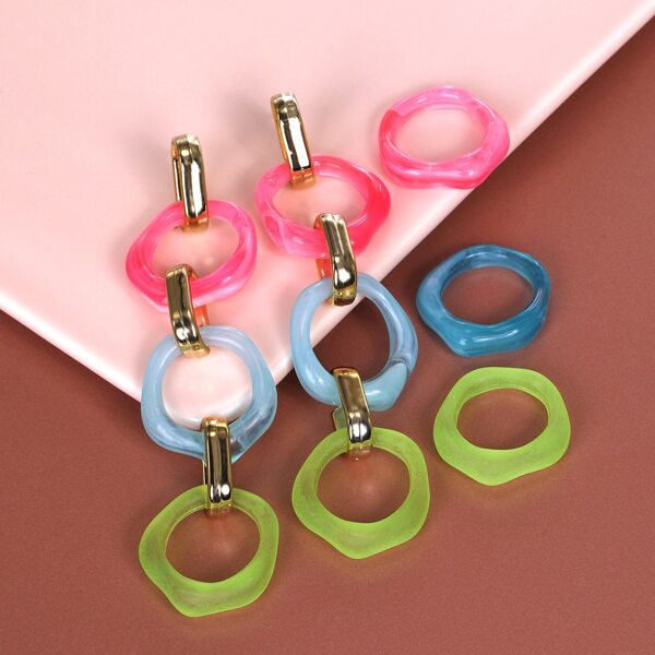 

Girls Link Irregular Drop Earrings & 3pcs Ring, Multicolor