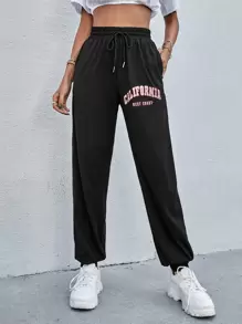 字母圖案抽繩運動褲 - 黑色 - 查看 1