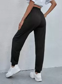 字母圖案抽繩運動褲 - 黑色 - 查看 2