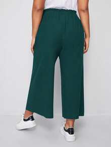 Flirla Plus Paper Bag Waist Wide Leg Pants - Dark Green - View 2