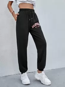 字母圖案抽繩運動褲 - 黑色 - 查看 4