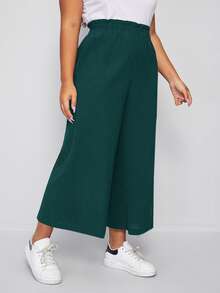 Flirla Plus Paper Bag Waist Wide Leg Pants - Dark Green - View 3