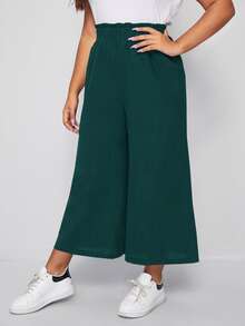 Flirla Plus Paper Bag Waist Wide Leg Pants - Dark Green - View 4