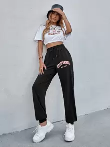 字母圖案抽繩運動褲 - 黑色 - 查看 5