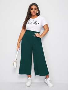 Flirla Plus Paper Bag Waist Wide Leg Pants - Dark Green - View 5