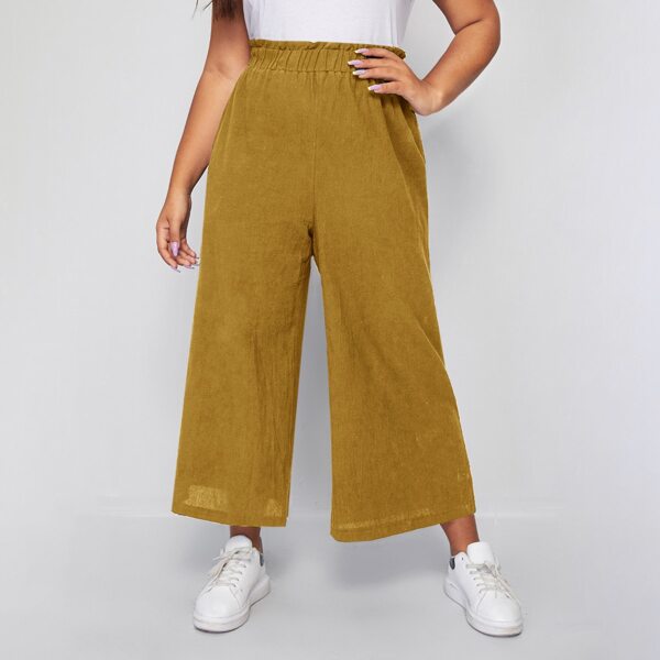 

Plus Paper Bag Waist Wide Leg Pants, Mustard yellow
