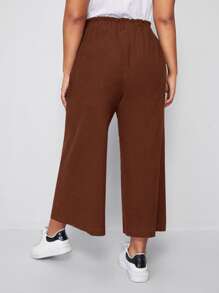 Flirla Plus Paper Bag Waist Wide Leg Pants - Coffee Brown - View 2