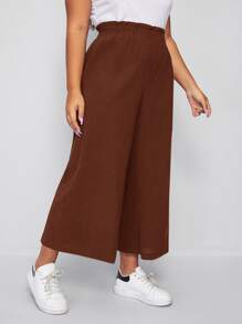 Flirla Plus Paper Bag Waist Wide Leg Pants - Coffee Brown - View 3