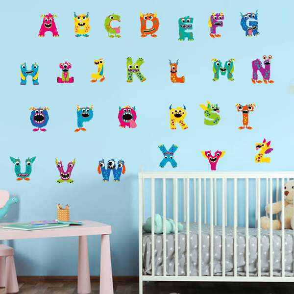 

Cartoon English Alphabet Print Kids Wall Sticker, Multicolor