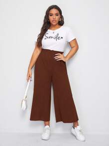 Flirla Plus Paper Bag Waist Wide Leg Pants - Coffee Brown - View 4