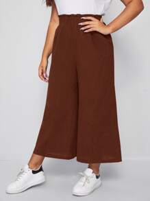 Flirla Plus Paper Bag Waist Wide Leg Pants - Coffee Brown - View 5
