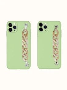 Marble Pattern Chain Hand Strap Phone Case - Green - View 3