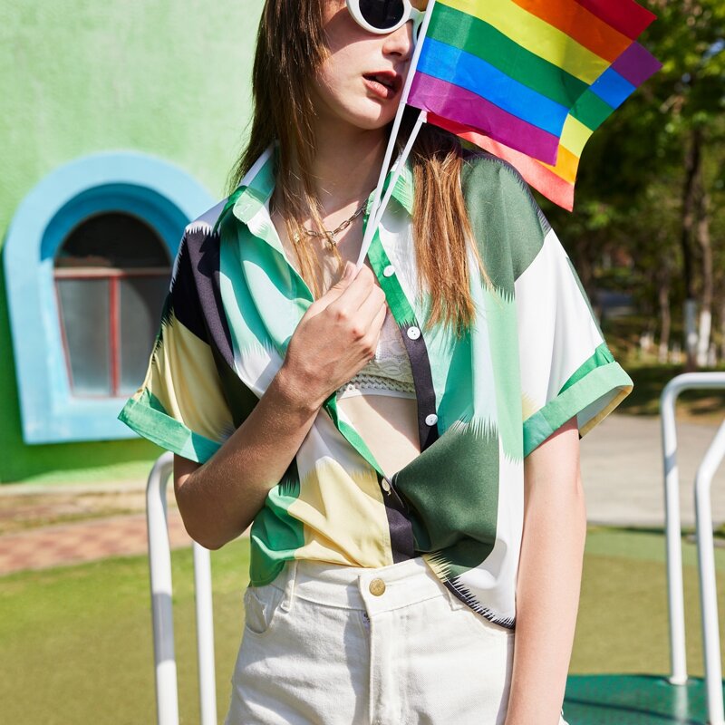 

Colorblock Button Up Blouse, Multicolor