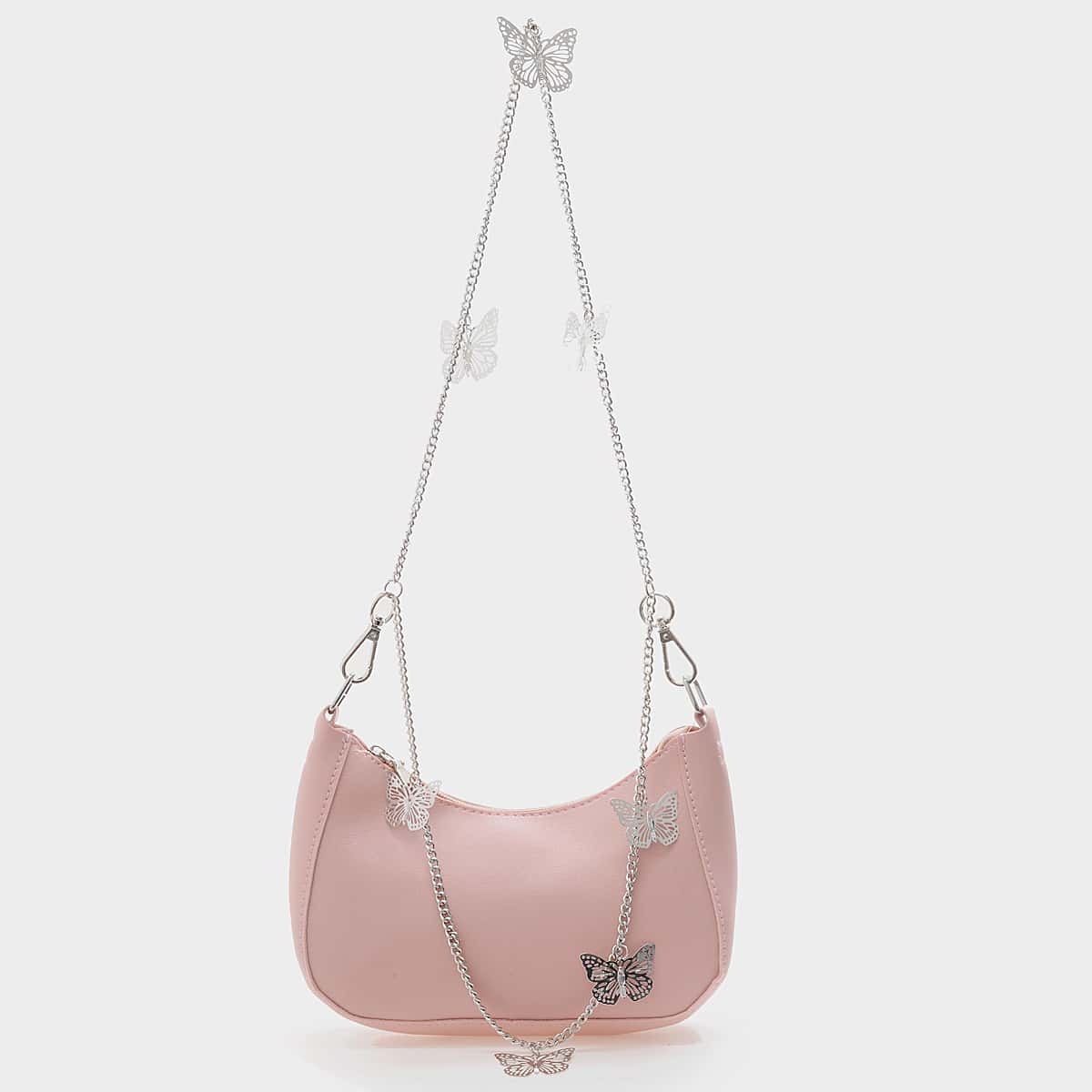 

Metal Butterfly Charm Chain Shoulder Bag, Pink