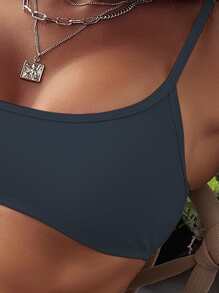 Bikini con tirantes ajustables para vacaciones de verano en la playa - Gris Oscuro - Ver 4