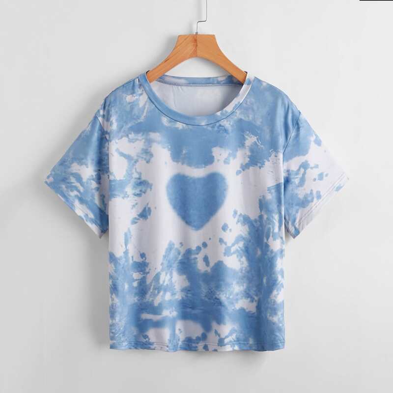 

Heart Tie Dye Tee, Blue and white