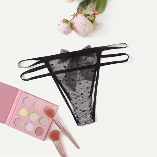 

Plus Bow Decor Mesh Panty, Black