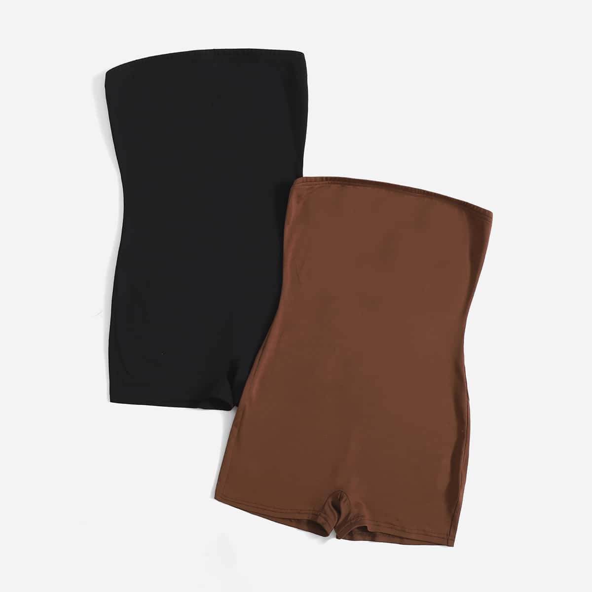 

2pcs Solid Unitard Jumpsuit, Multicolor