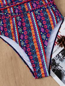 幾何和條紋圖案連體泳衣