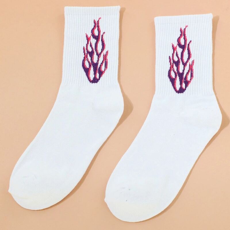 

1pair Flame Crew Socks, White