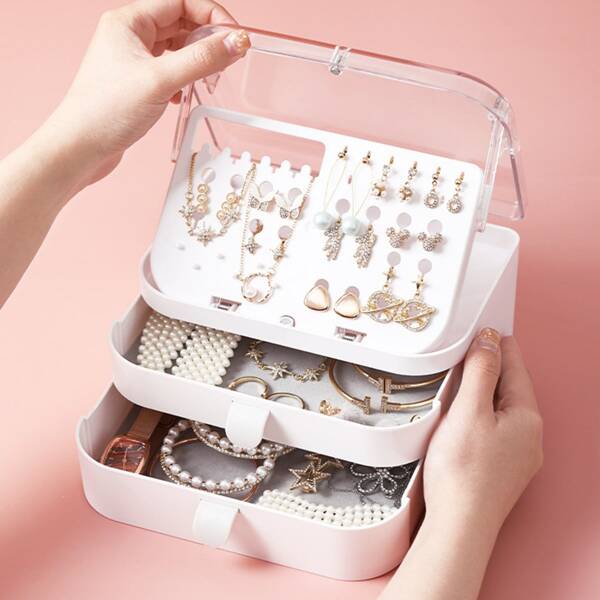 

1pc Double Layer Jewelry Box, White