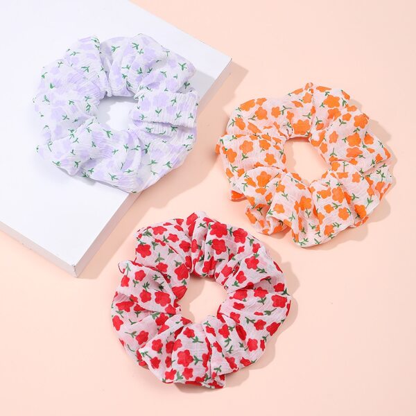 

3pcs Floral Print Scrunchie, Multicolor