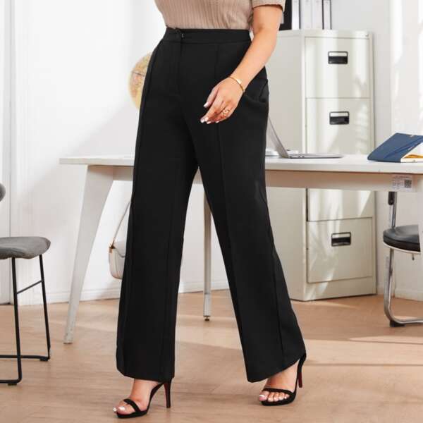 

Plus High Waist Wide Leg Pants, Black