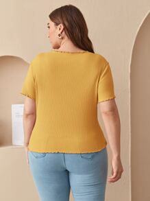 Mulvari Top tejido de canalé ribete en forma de lechuga - Mostaza Amarilla - Ver 2