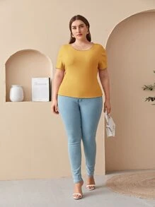 Mulvari Top tejido de canalé ribete en forma de lechuga - Mostaza Amarilla - Ver 3