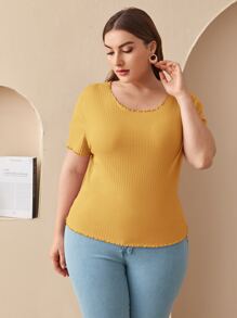 Mulvari Top tejido de canalé ribete en forma de lechuga - Mostaza Amarilla - Ver 4