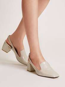 Bombas De Slingback De Punta Cuadrada - Albaricoque - Ver 2