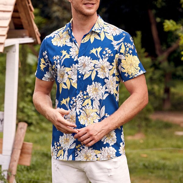 

Men Allover Floral Print Button Front Shirt, Multicolor