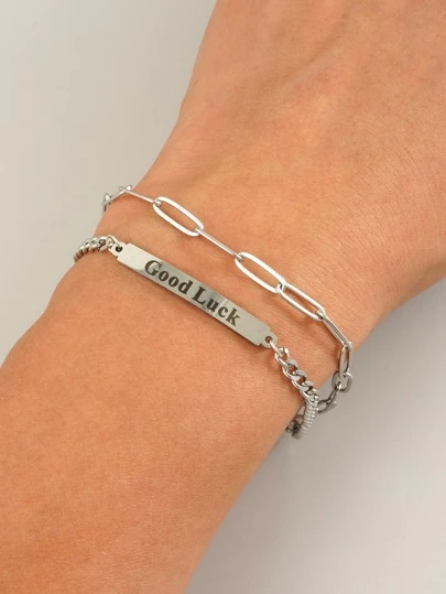 時尚流行男士字母圖案分層鏈接手鍊不銹鋼，適合珠寶禮物和時尚外觀