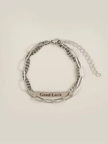 Fashionable and Popular Men Letter Graphic Layered Link Bracelet Stainless Steel for Jewelry Gift and for a Stylish Look - Silver - View 3