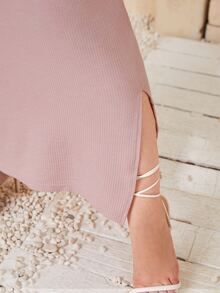 SHEIN Clasi Plus Solid Split Hem Dress - Dusty Pink - View 4