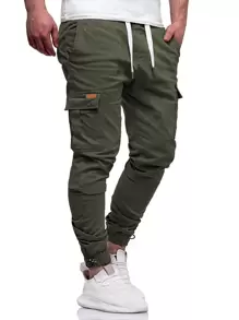 Manfinity Homme Men Drawstring Hem Pocket Side Cargo Trousers - Army Green - View 1