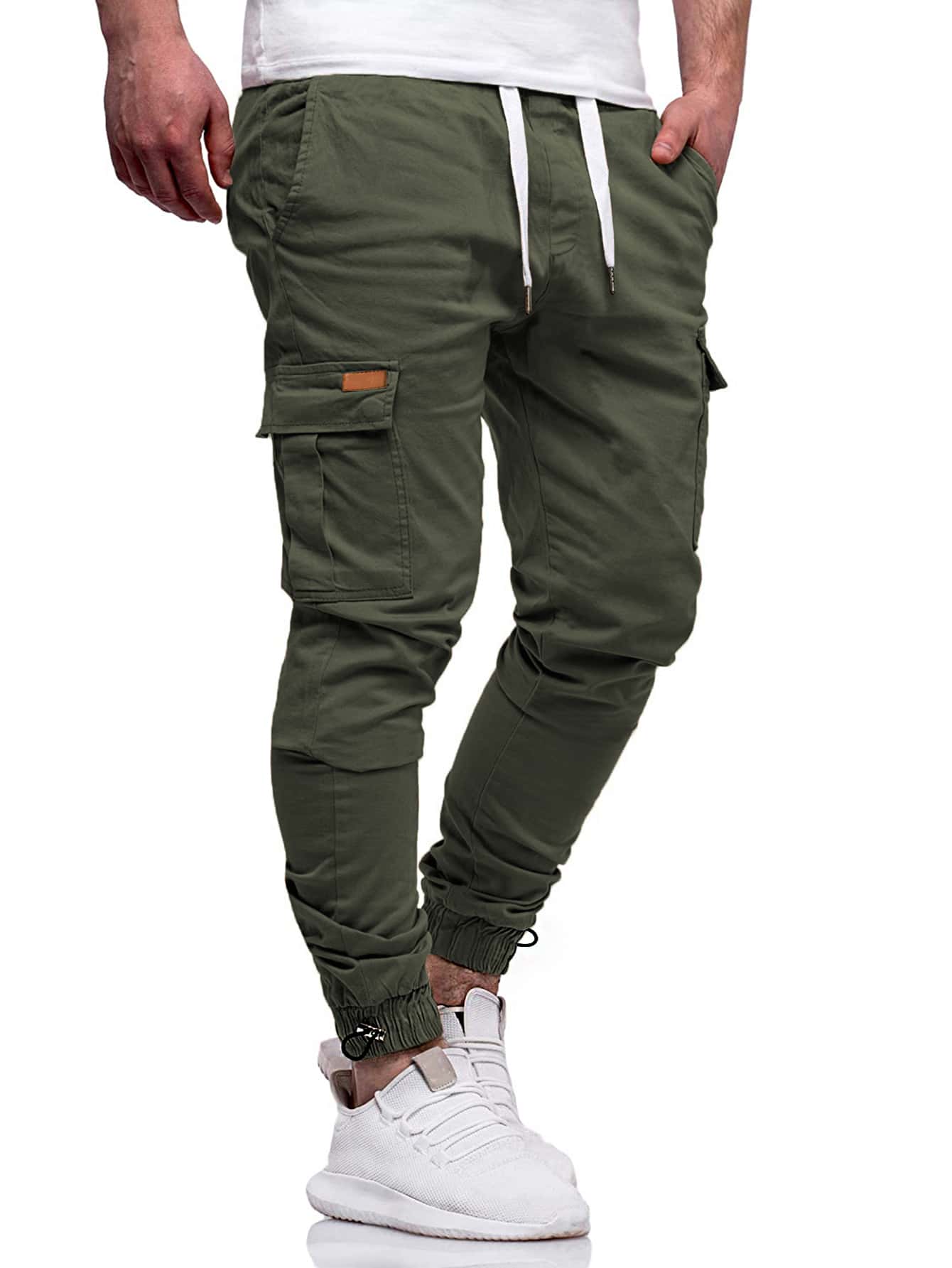 Manfinity Homme Men Drawstring Hem Pocket Side Cargo Trousers - Army Green - View 1