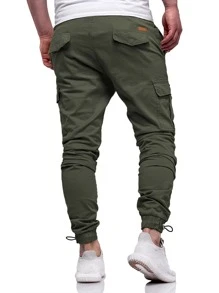 Manfinity Homme Men Drawstring Hem Pocket Side Cargo Trousers - Army Green - View 2