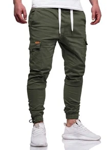 Manfinity Homme Men Drawstring Hem Pocket Side Cargo Trousers - Army Green - View 4