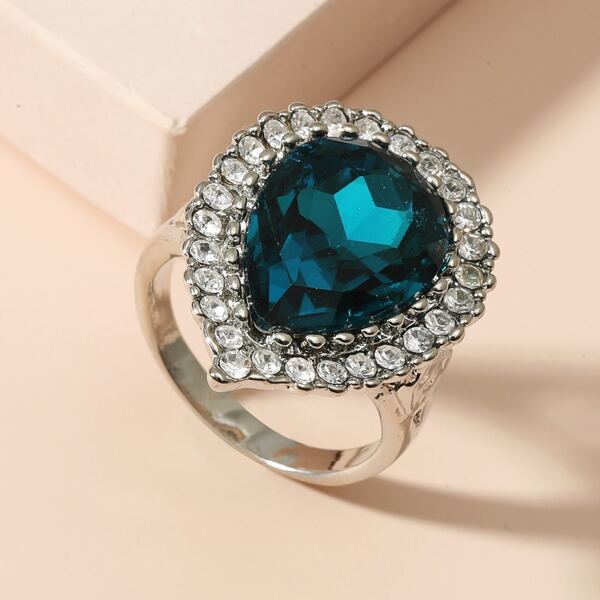 

Water-drop Rhinestone Decor Ring, Blue