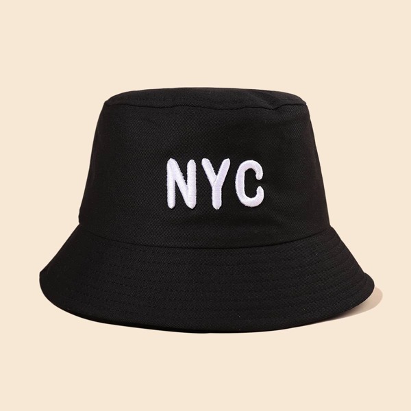 

Men Letter Embroidered Bucket Hat, Black
