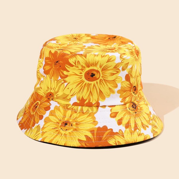 

Men Flower Print Bucket Hat, Yellow