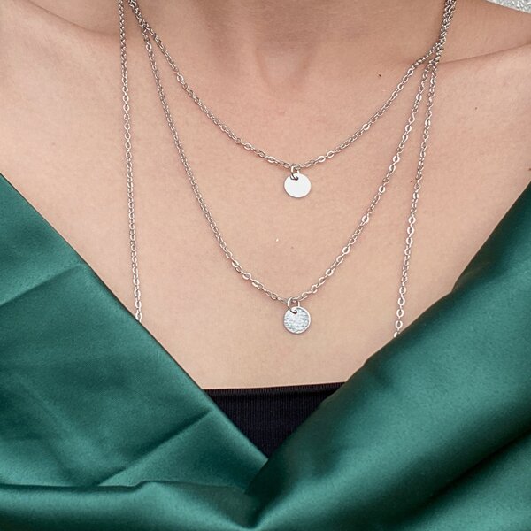 

2pcs Round Charm Necklace, Silver