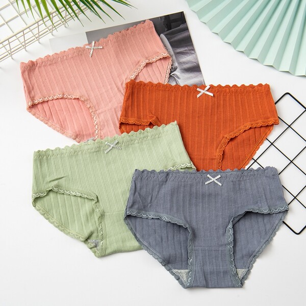 

Girls 4pack Lace Trim Bow Waist Briefs, Multicolor