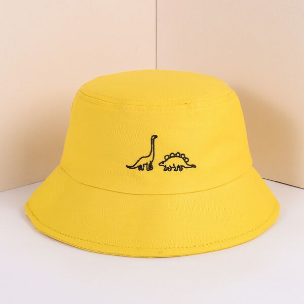 

Toddler Kids Cartoon Dinosaur Embroidered Bucket Hat, Yellow