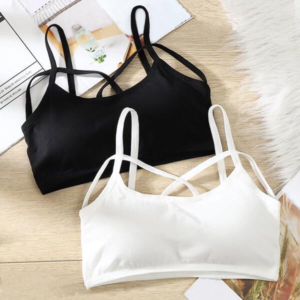 

Girls 2 Pack Criss Cross Bralette, Black and white