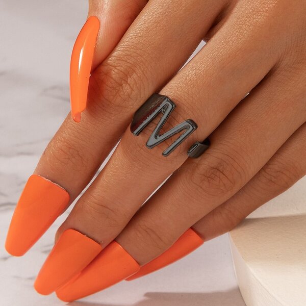 

Letter Design Cuff Ring, Gun black