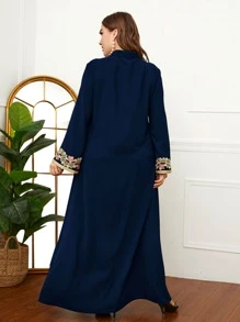 Al Najma 大碼花卉刺繡流蘇邊洋裝 - 藏蓝色 - 查看 2