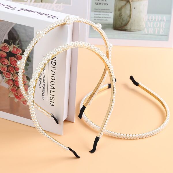 

3pcs Toddler Girls Faux Pearl Decor Headband, Multicolor