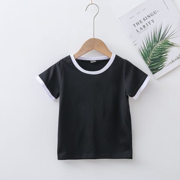 

Toddler Girls Contrast Binding Short Sleeve Tee, Black